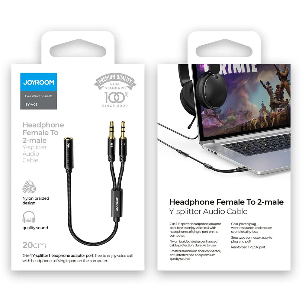 SY-A05 Headphone female to 2-male Y-splitter audio cable