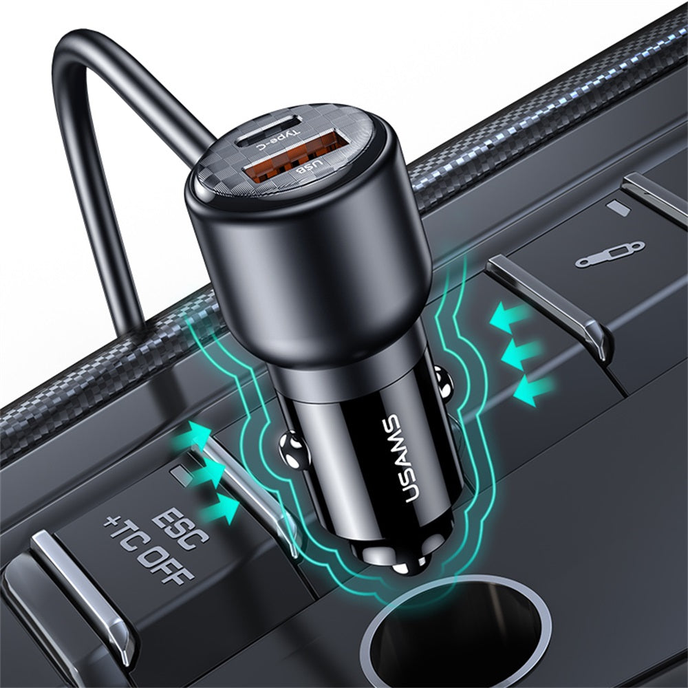 US-CC213 C40 شاحن سيارة سريع 165 واط 2C+3A PPS 5 منافذ شاشة رقمية مع كابل بيانات