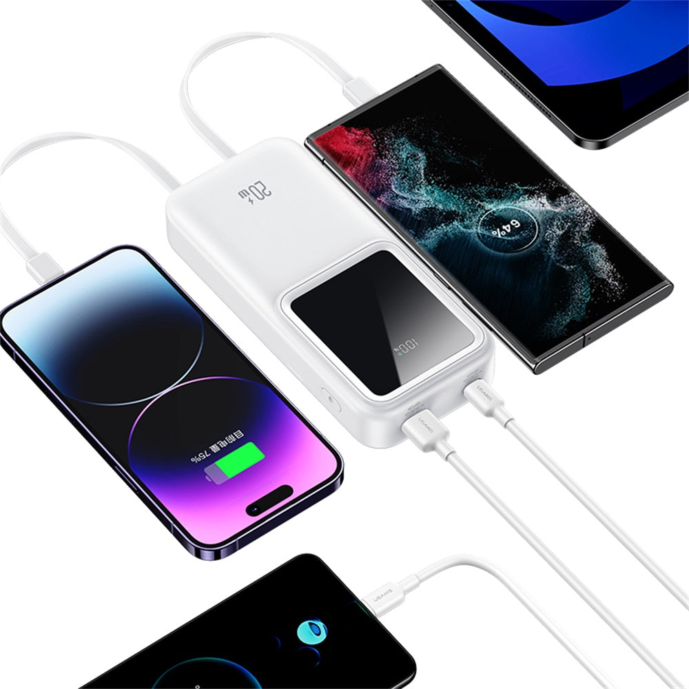 US-CD212 PD20W+QC3.0 باور بانك ثنائي المنفذ بشاشة رقمية وشحن سريع مع كابلين - سلسلة X-chel بسعة 20000 مللي أمبير/ساعة