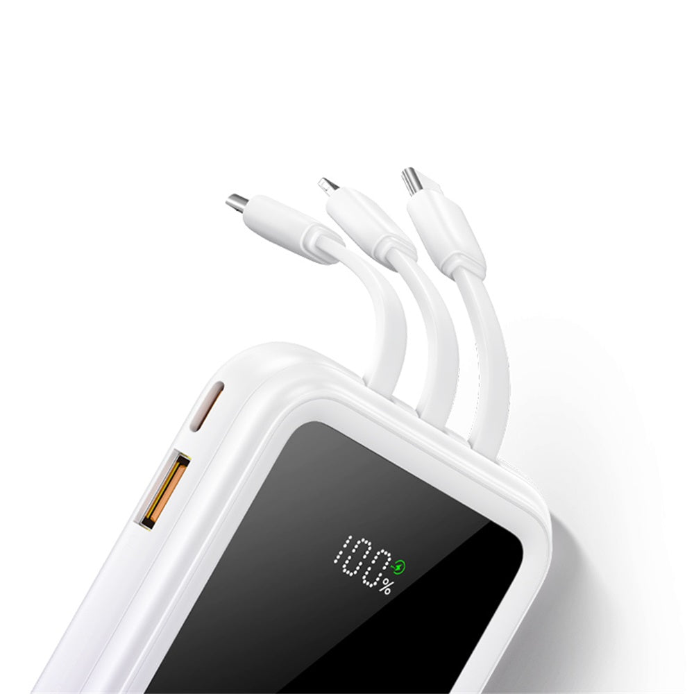 US-CD193 PD20W+QC3.0 باور بانك بشاشة رقمية ومنفذين للشحن السريع وكابلات 10000 مللي أمبير/ساعة