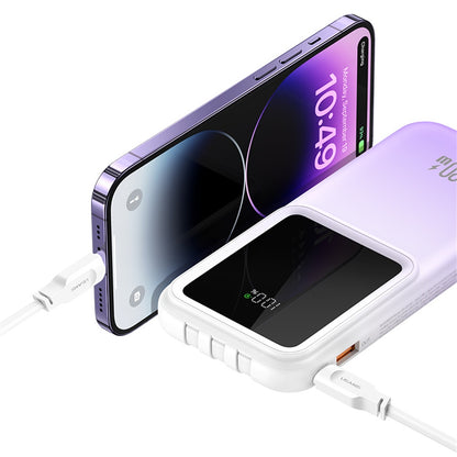 US-CD193 PD20W+QC3.0 باور بانك بشاشة رقمية ومنفذين للشحن السريع وكابلات 10000 مللي أمبير/ساعة