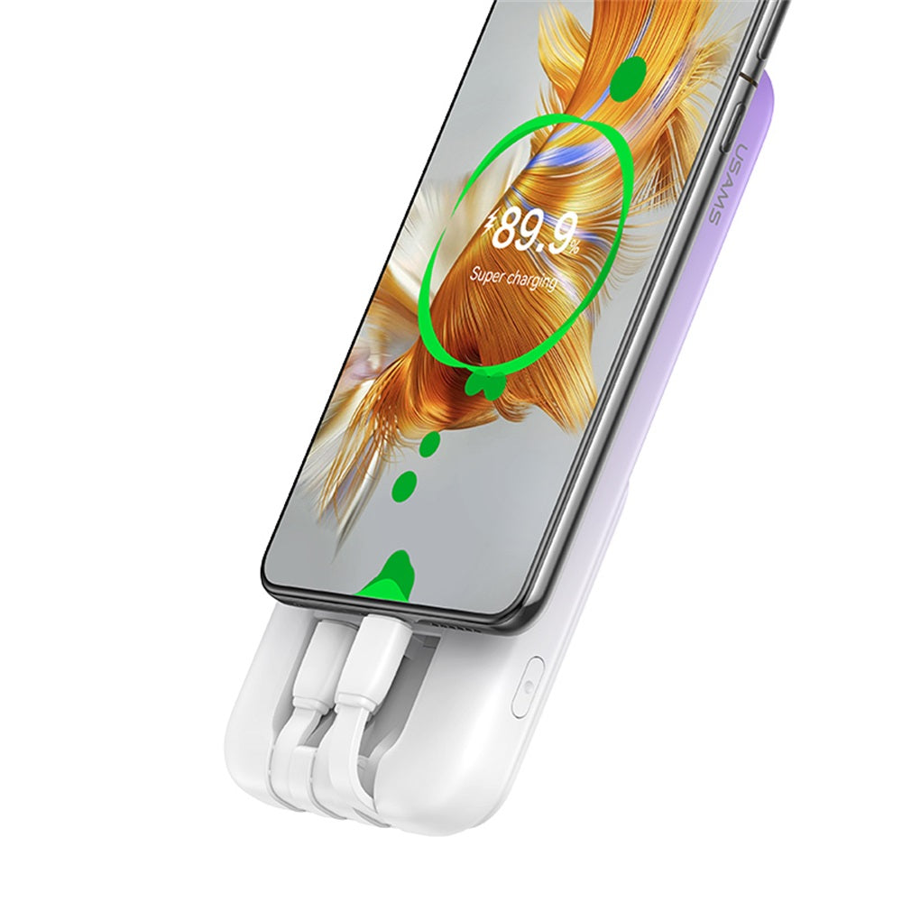 US-CD193 PD20W+QC3.0 باور بانك بشاشة رقمية ومنفذين للشحن السريع وكابلات 10000 مللي أمبير/ساعة