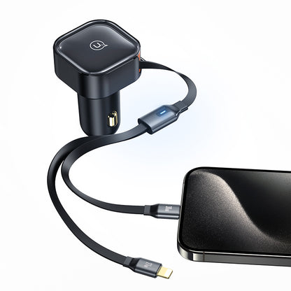 شاحن سيارة US-CC219 C41 بقوة 30 واط مع كابل قابل للسحب 2 في 1 من النوع C+Lightning
