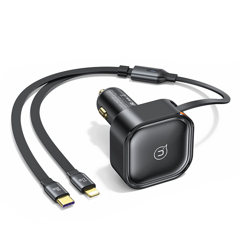 شاحن سيارة US-CC219 C41 بقوة 30 واط مع كابل قابل للسحب 2 في 1 من النوع C+Lightning