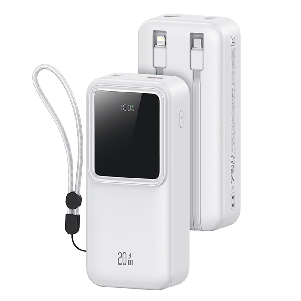 بنك طاقة US-CD213 PD20W+QC3.0 ثنائي المنفذ بشاشة رقمية وشحن سريع مع كابلات مزدوجة - سلسلة X-chel سعة 30000 مللي أمبير/ساعة
