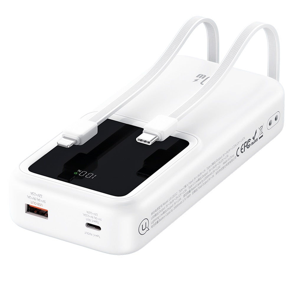 بنك طاقة US-CD213 PD20W+QC3.0 ثنائي المنفذ بشاشة رقمية وشحن سريع مع كابلات مزدوجة - سلسلة X-chel سعة 30000 مللي أمبير/ساعة
