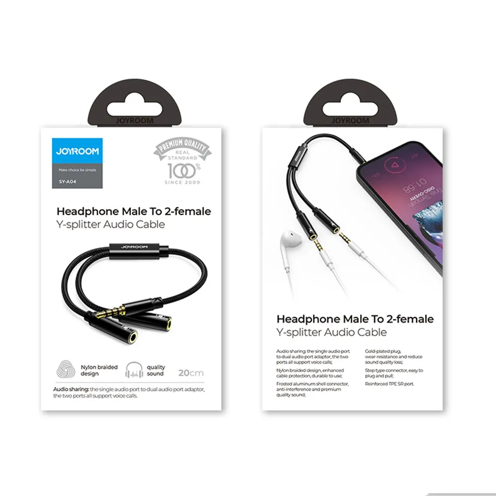 SY-A04 Headphone male to 2-female Y-splitter audio cable