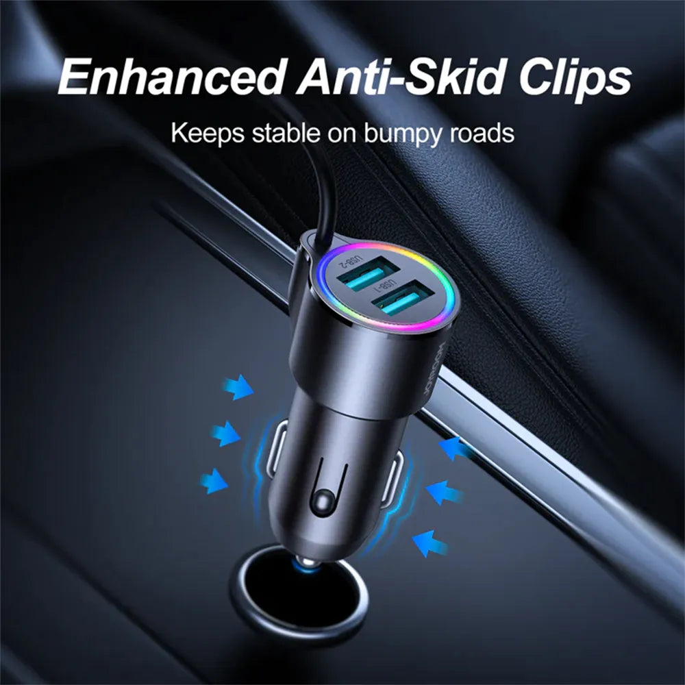 JR-CL25 3.4A 3-in-1 Car Charger with Coiled Lightning Cable Black