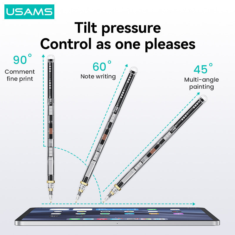 قلم US-ZB264 مغناطيسي شفاف للشحن، حساس للإمالة، يعمل باللمس، لأجهزة iPad