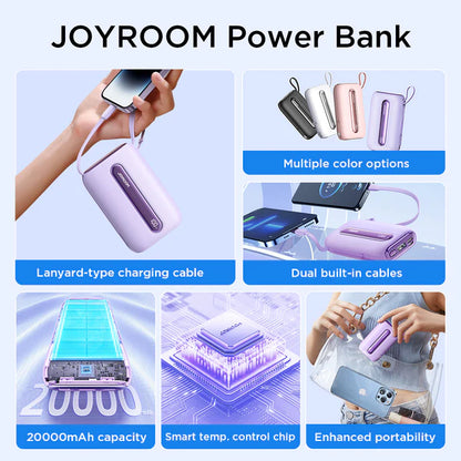 باور بانك صغير JOYROOM JR-L012 Plus بقوة 22.5 واط وسعة 20000 مللي أمبير/ساعة مع كابلين