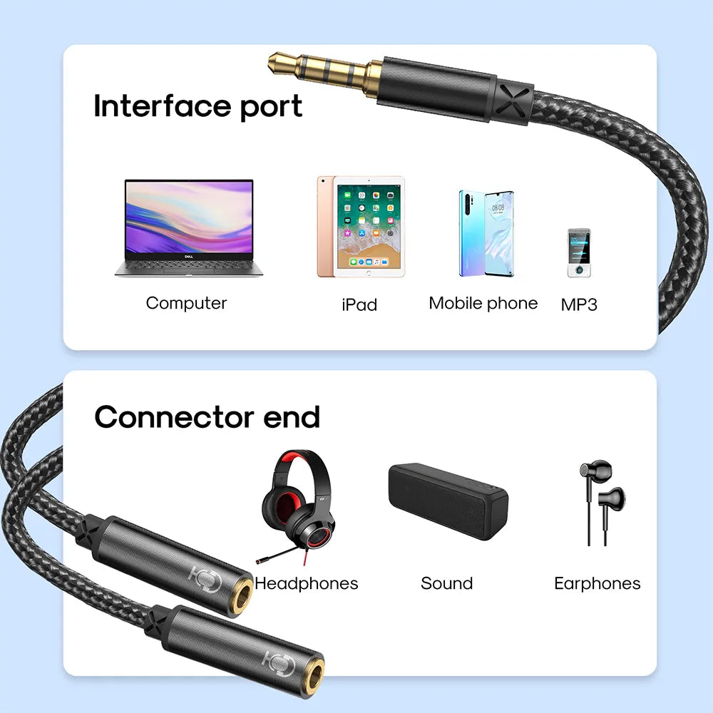 SY-A04 Headphone male to 2-female Y-splitter audio cable