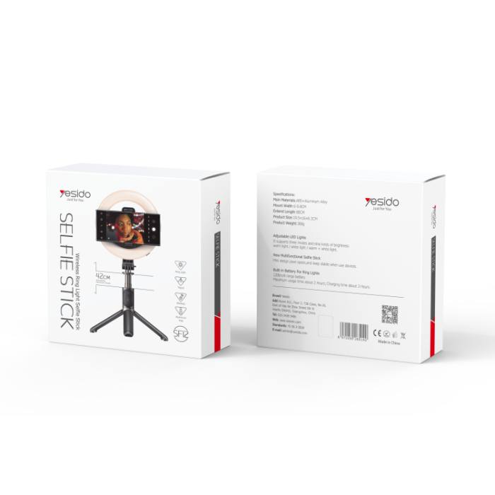 حامل إضاءة LED حلقي SF12 من Yesido مع عصا سيلفي