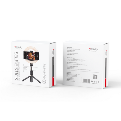 حامل إضاءة LED حلقي SF12 من Yesido مع عصا سيلفي