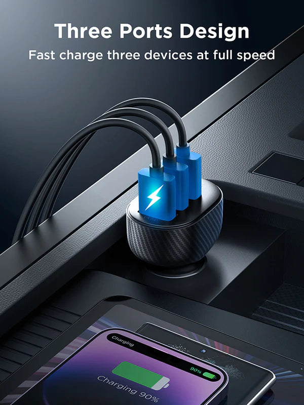 شاحن سيارة JR-CCD03 بشاشة رقمية 3.4 أمبير 3 منافذ USB