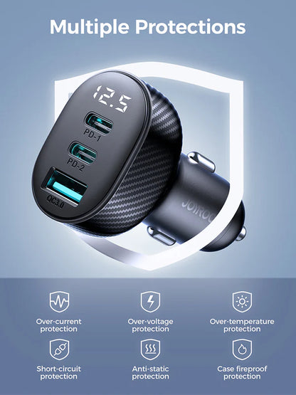شاحن سيارة بشاشة رقمية JR-CCD04 بقوة 30 وات و2C1A