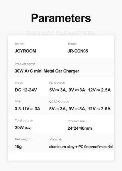 JR-CCN05 30W A+C mini Metal Car Charger
