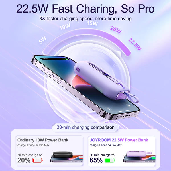 باور بانك صغير JOYROOM JR-L012 بقوة 22.5 واط وسعة 10000 مللي أمبير/ساعة مع كابلين
