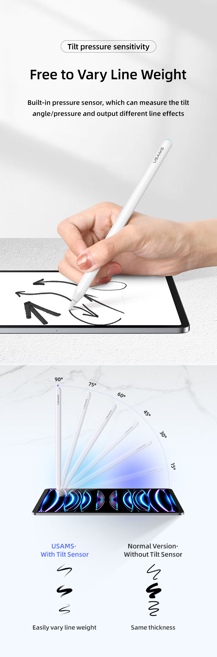 "US-ZB223 Tilt-sensitive Active Touch Screen Capacitive Stylus Pen For iPad"