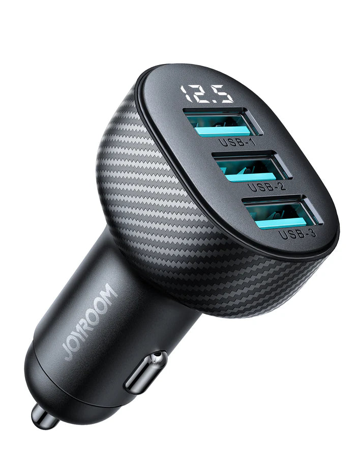 شاحن سيارة JR-CCD03 بشاشة رقمية 3.4 أمبير 3 منافذ USB